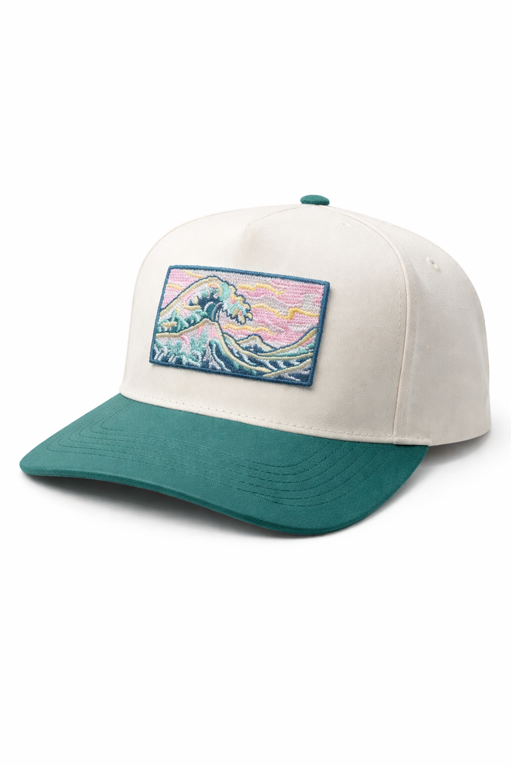 Ocean Wave Patch SnapBack – Cream & Sea Green